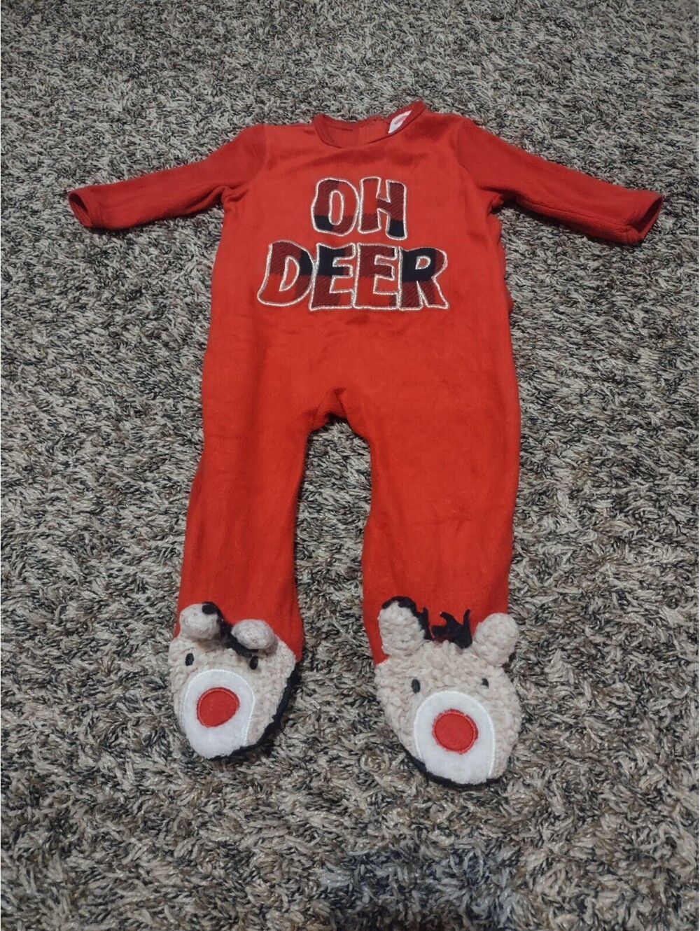 Holiday Time Oh Deer Red Footed Pajamas Christmas One Piece Size 6-9 Months